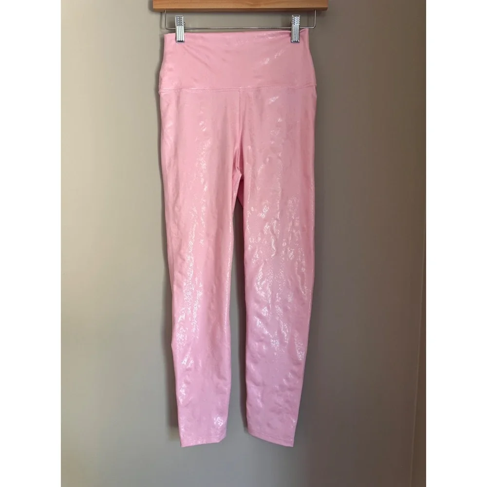 Carbon38 Pink Iridescent Foil High Rise Leggings Womens Medium Athleisure Shiny